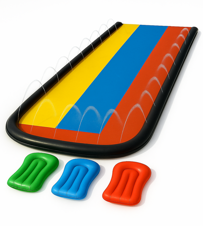 Waterglijbaan - Buikschuifbaan - Waterslide - Waterglijmat - Buikschuifmat - 4.8 Meter - 3 Banen Met Sproeiers