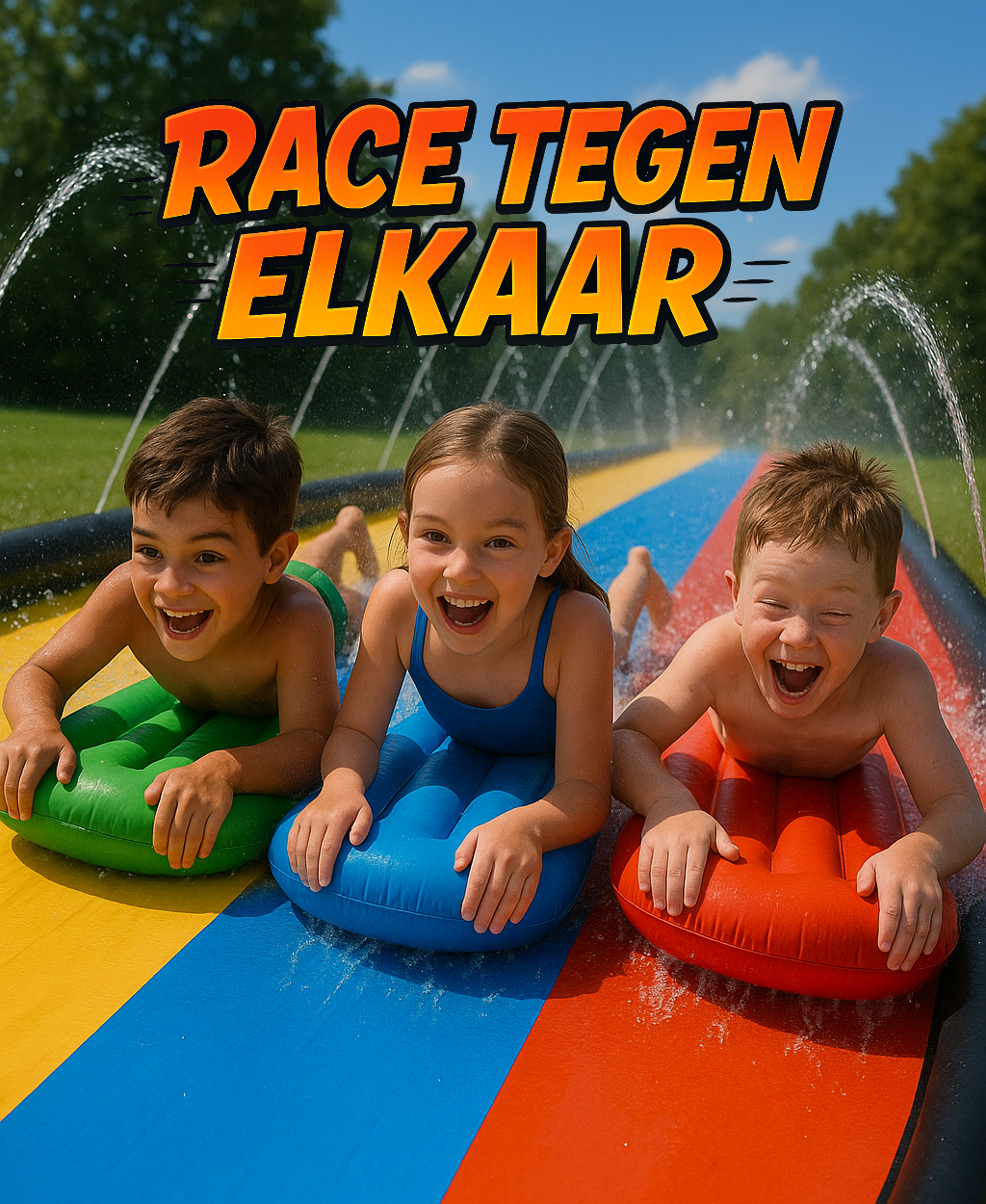 Waterglijbaan - Buikschuifbaan - Waterslide - Waterglijmat - Buikschuifmat - 4.8 Meter - 3 Banen Met Sproeiers